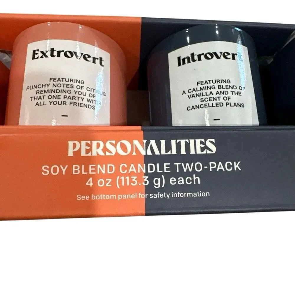 Personality Candles Introvert & Extrovert 2 Scents Soy Blend 4oz ea Gift Set NIB